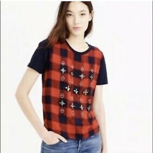 J. CREW - Tartan Buffalo Check Embellished Top Tee